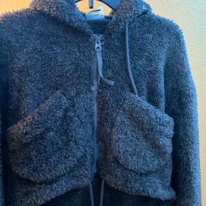 Gymshark  Sherpa Crop Zip Up Hoodie Gray Plush Jacket Women's Small